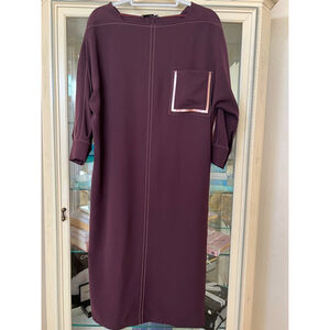 NWT BEATRICE .b Burgundy Midi Dress with Rose Gold Satin Trim Accents, Size 4